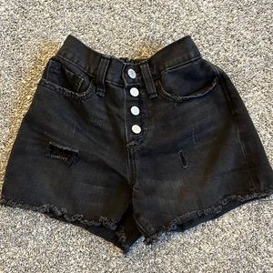 Black button up jean shorts